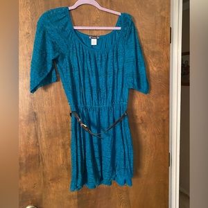 Half Sleeve Lace Dress with Waist Belt